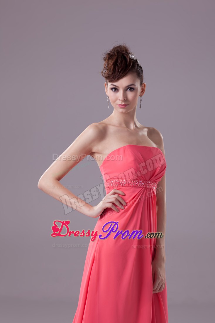 Recommended Watermelon Strapless Watteau Train Prom Dress