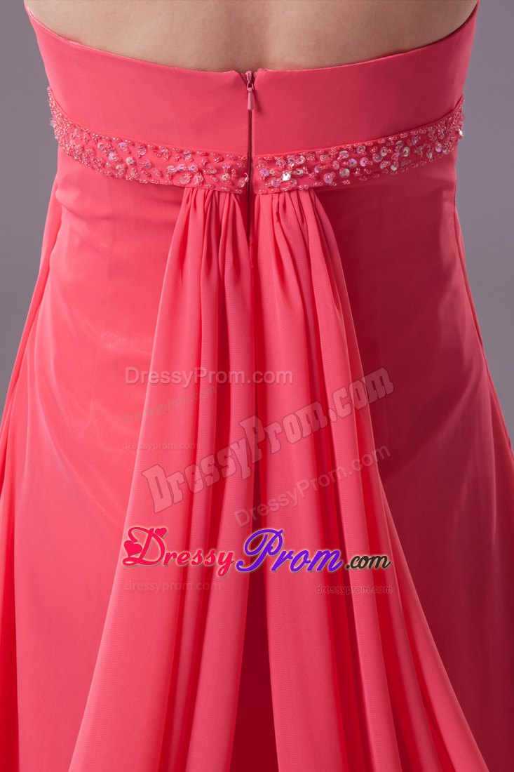 Recommended Watermelon Strapless Watteau Train Prom Dress