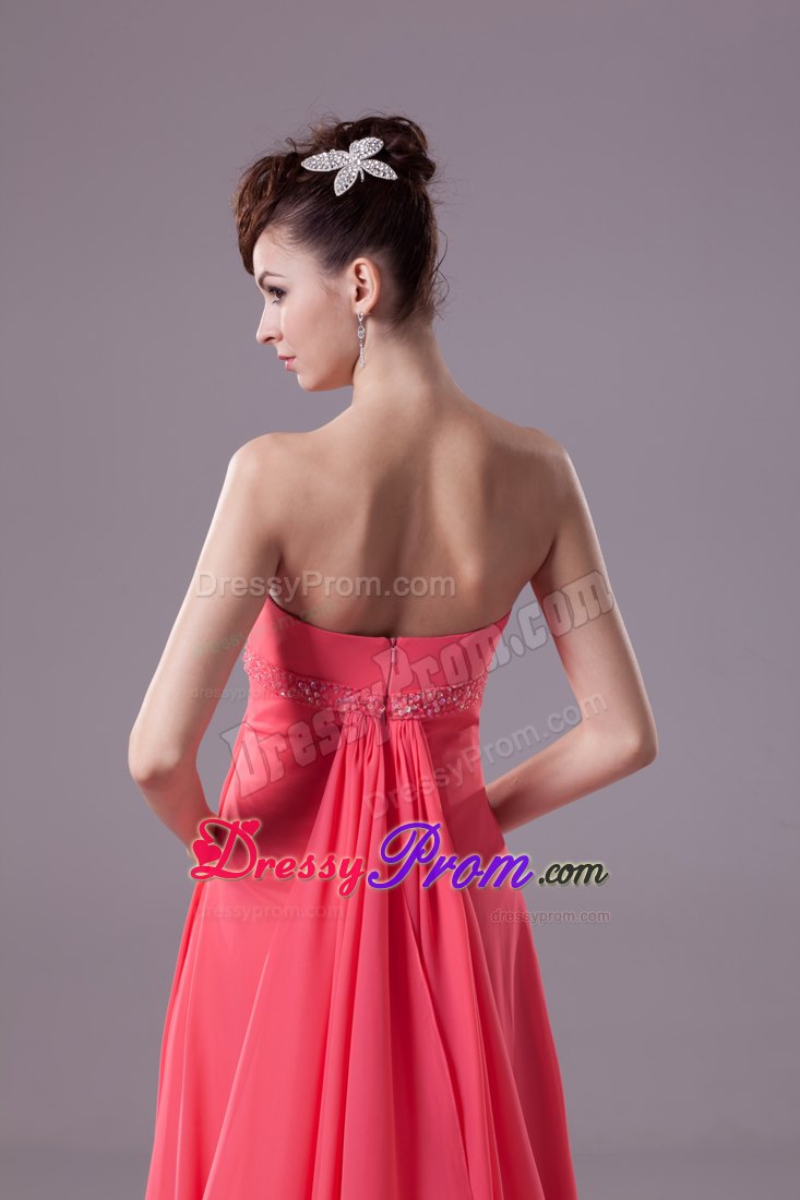 Recommended Watermelon Strapless Watteau Train Prom Dress