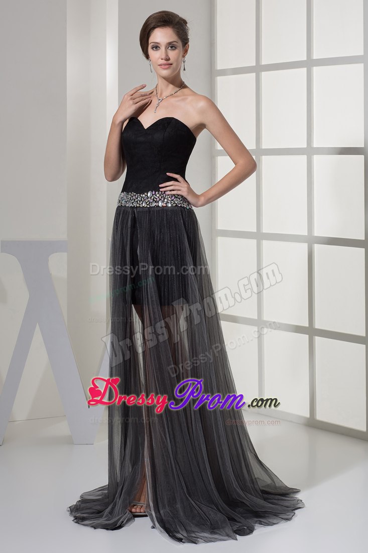 Free Shipping Black High-low Dress for Prom with Rhinestones