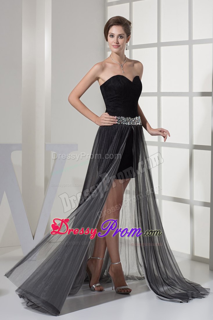Free Shipping Black High-low Dress for Prom with Rhinestones