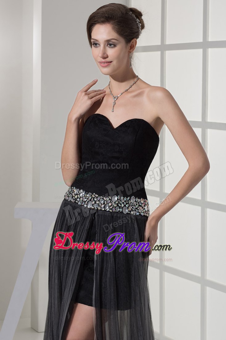 Free Shipping Black High-low Dress for Prom with Rhinestones