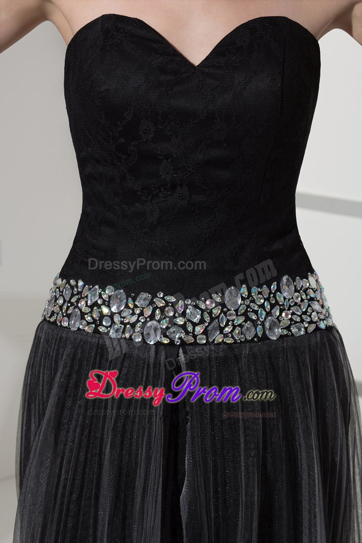 Free Shipping Black High-low Dress for Prom with Rhinestones