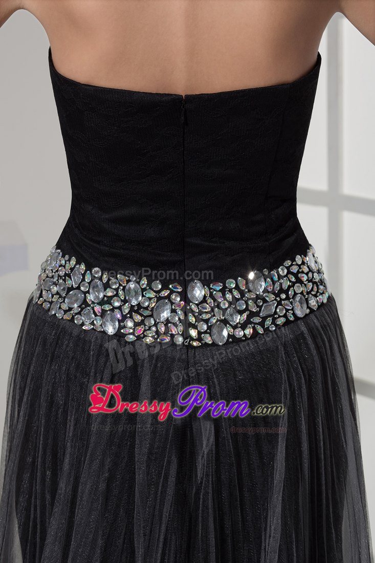 Free Shipping Black High-low Dress for Prom with Rhinestones