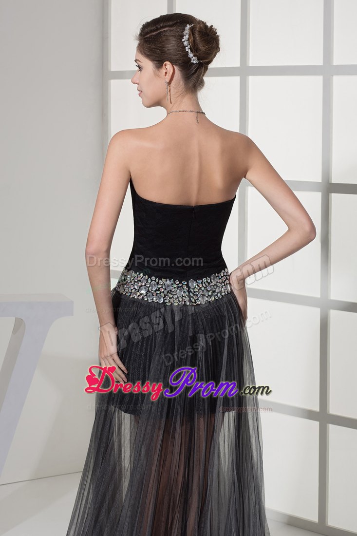Free Shipping Black High-low Dress for Prom with Rhinestones