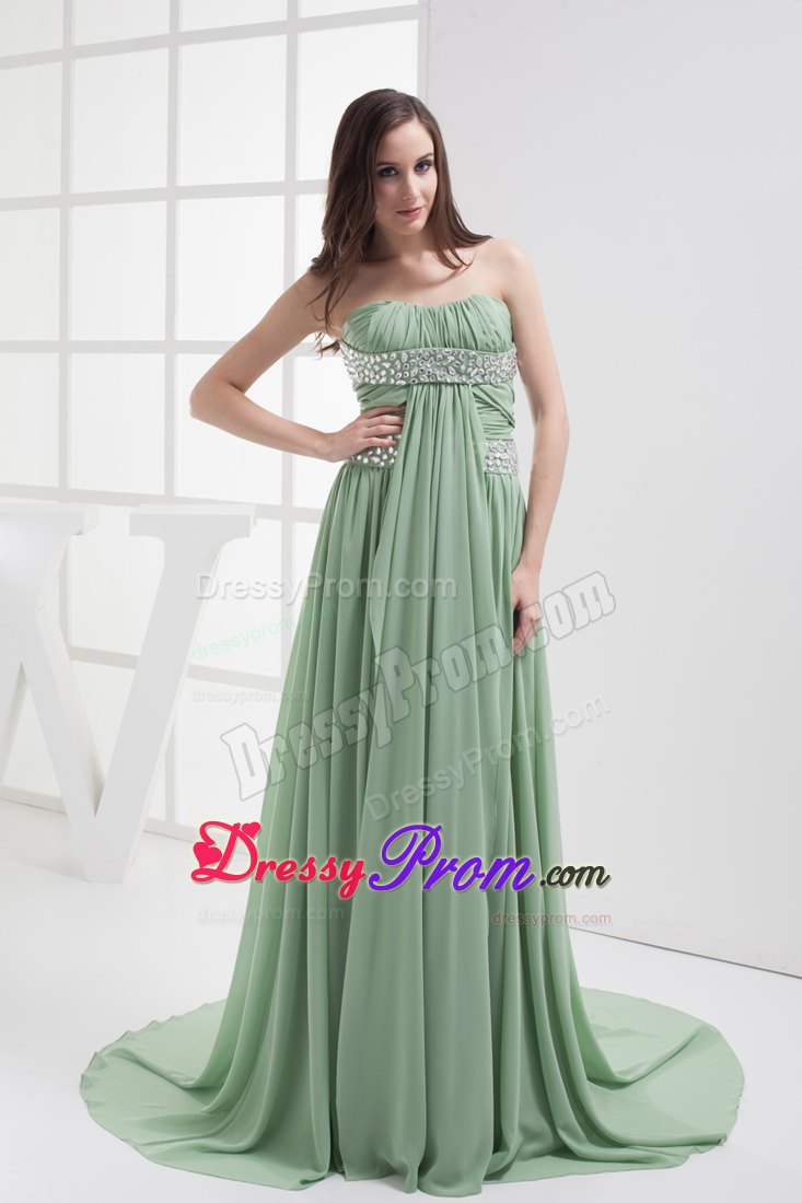 Green Empire Chiffon Beaded Ruched Dress for Prom Lincolnshire