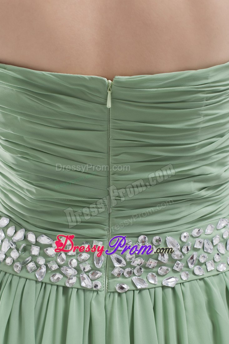 Green Empire Chiffon Beaded Ruched Dress for Prom Lincolnshire