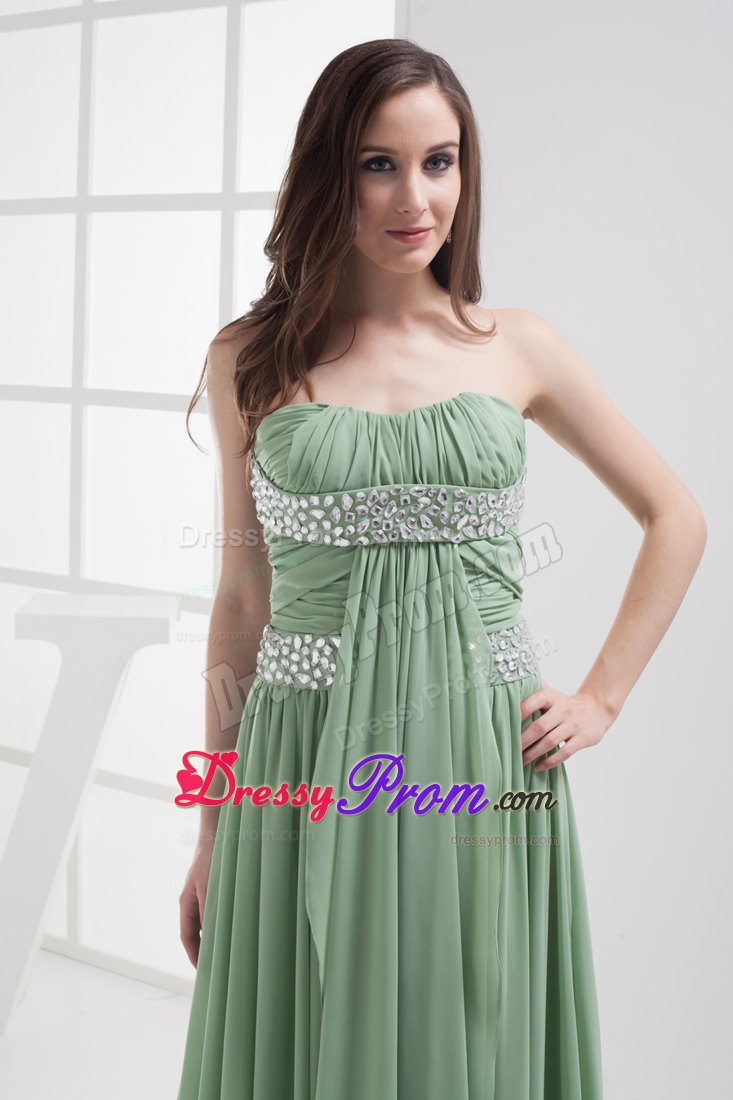 Green Empire Chiffon Beaded Ruched Dress for Prom Lincolnshire