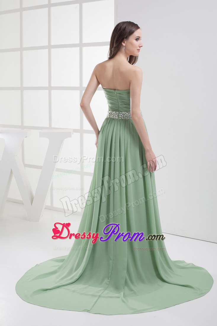 Green Empire Chiffon Beaded Ruched Dress for Prom Lincolnshire