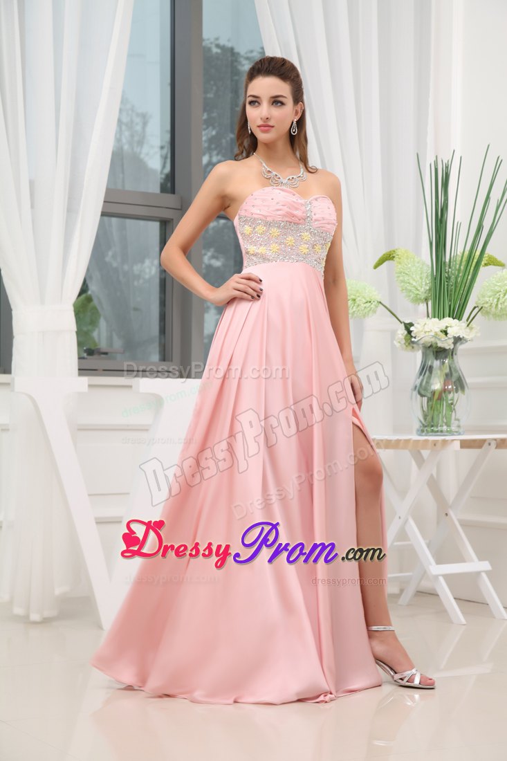 Sweetheart Beaded Slitted Baby Pink Prom Dress in Lancashire