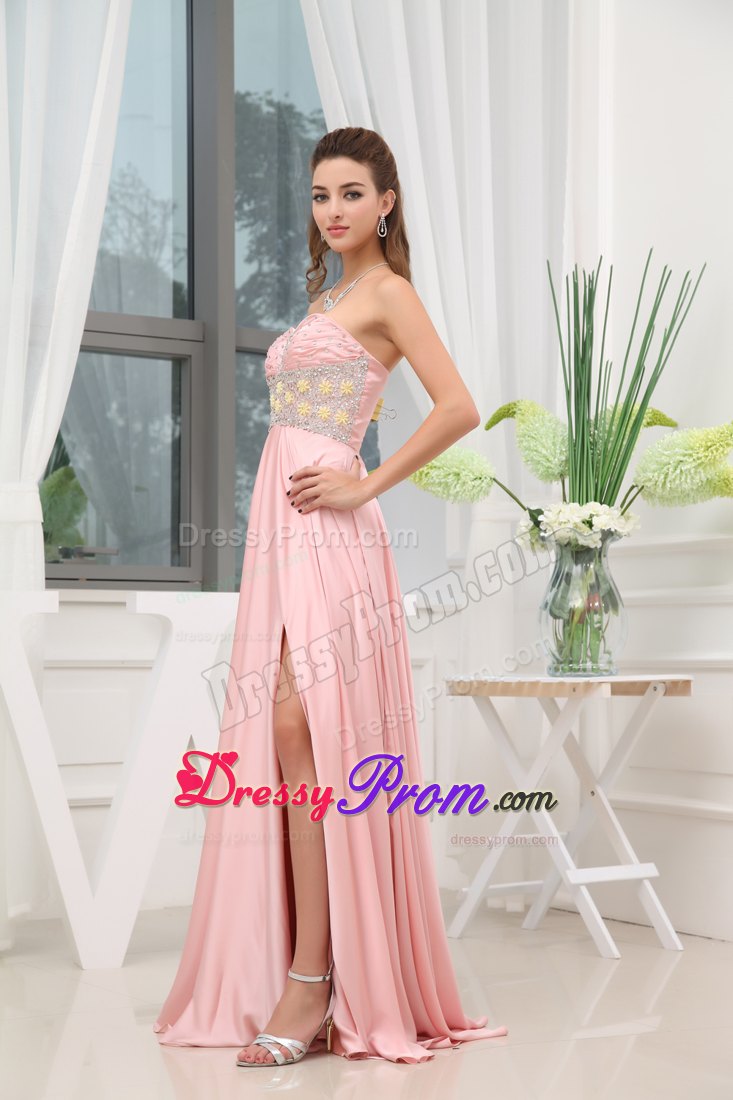 Sweetheart Beaded Slitted Baby Pink Prom Dress in Lancashire