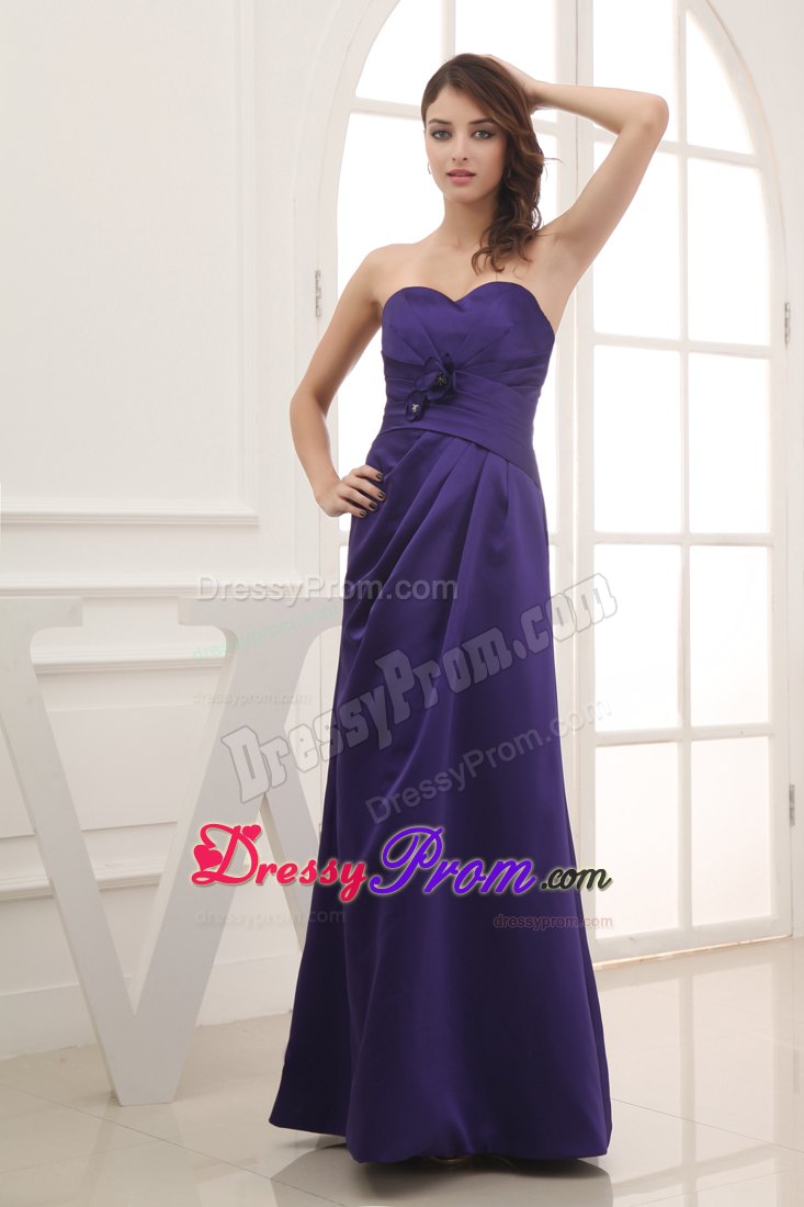 Purple Sweetheart Ankle-length Bridesmaid Dress with Hand Flowers