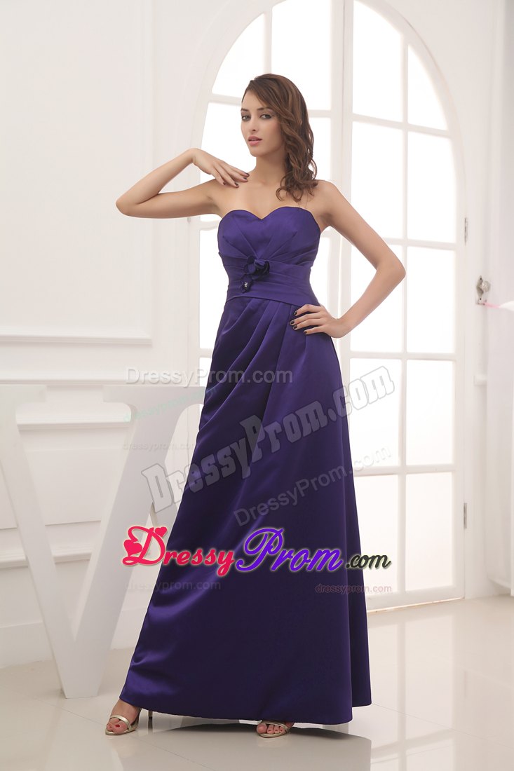Purple Sweetheart Ankle-length Bridesmaid Dress with Hand Flowers