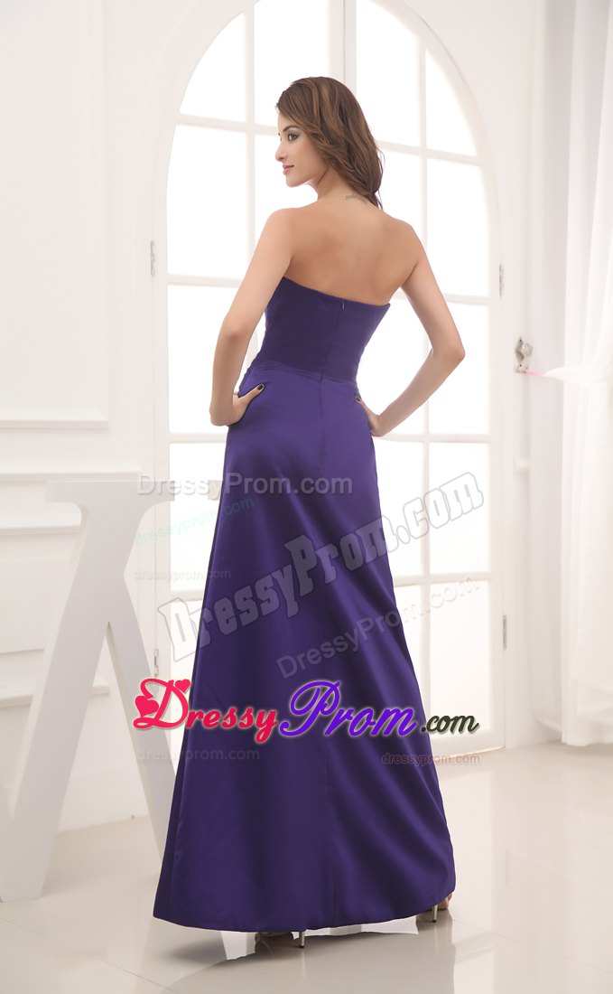 Purple Sweetheart Ankle-length Bridesmaid Dress with Hand Flowers