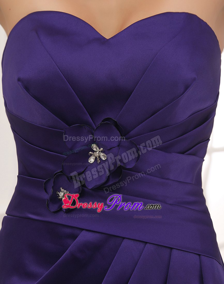 Purple Sweetheart Ankle-length Bridesmaid Dress with Hand Flowers