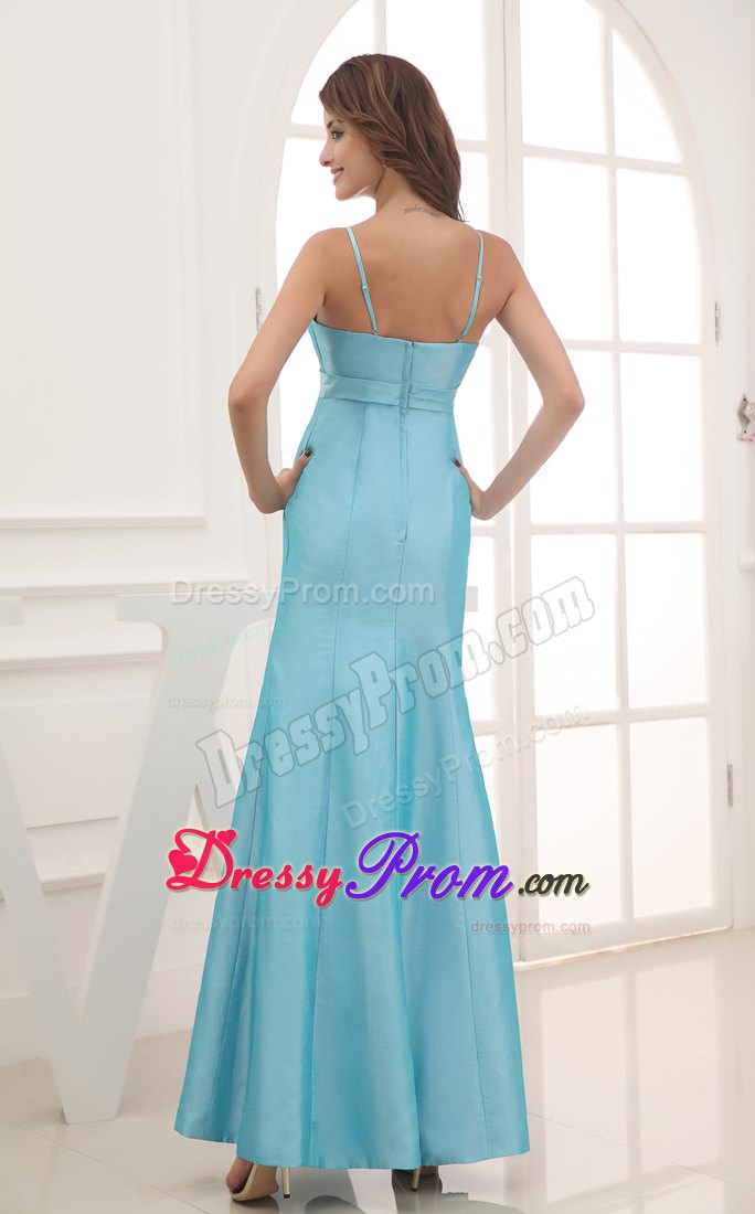 Spaghetti Straps Beading Ankle-length Prom Dress in Aqua Blue