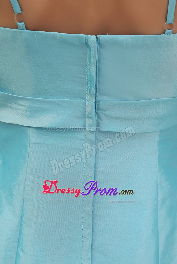 Spaghetti Straps Beading Ankle-length Prom Dress in Aqua Blue