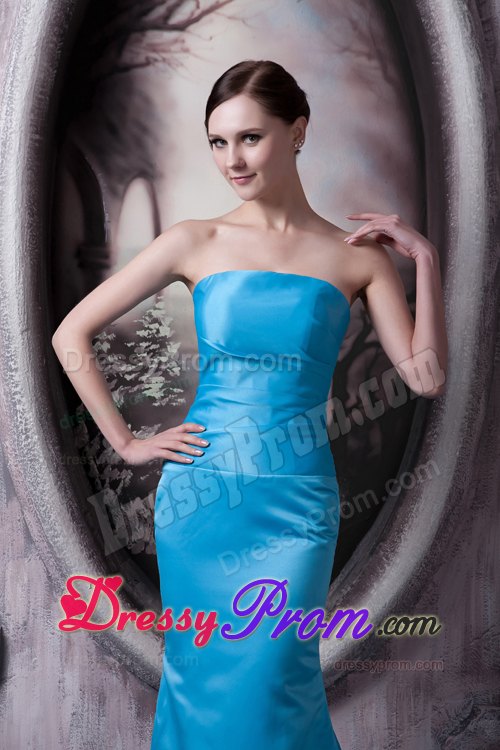 Simple Style Strapless Aqua Blue Brush Train Junior Prom Stores