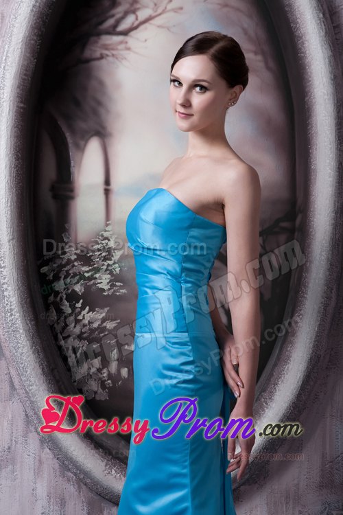 Simple Style Strapless Aqua Blue Brush Train Junior Prom Stores