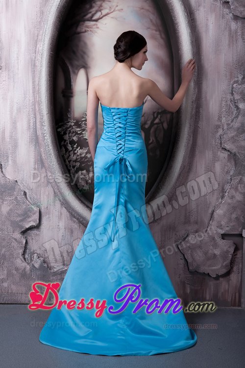 Simple Style Strapless Aqua Blue Brush Train Junior Prom Stores