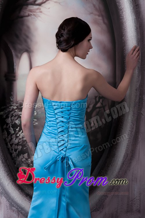 Simple Style Strapless Aqua Blue Brush Train Junior Prom Stores