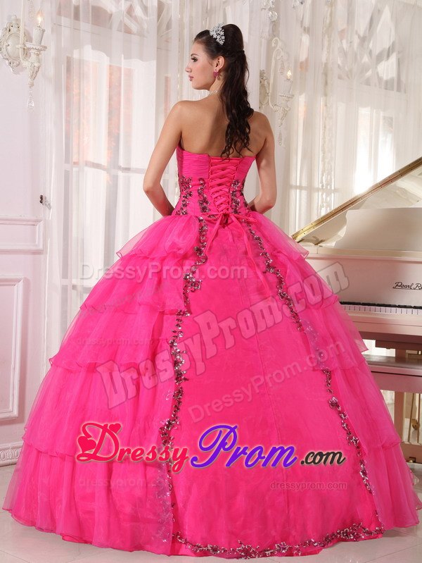 Sweetheart Hot Pink Ball Gown Quinceanera Dress with Organza and Paillette