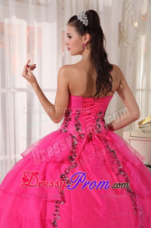 Sweetheart Hot Pink Ball Gown Quinceanera Dress with Organza and Paillette
