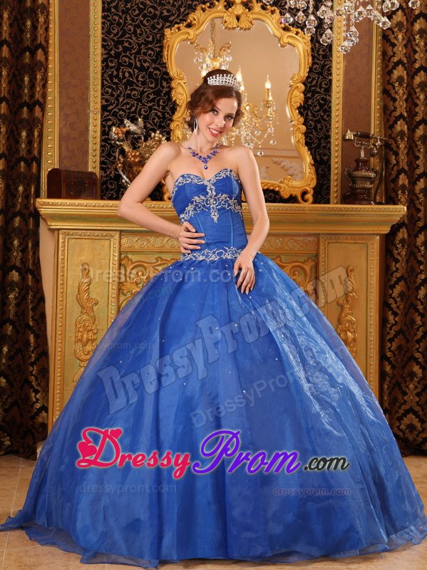 Appliques Blue Ball Gown Sweetheart Floor-length Quinces Dresses
