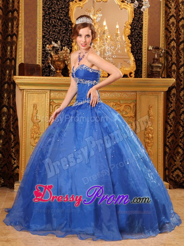 Appliques Blue Ball Gown Sweetheart Floor-length Quinces Dresses