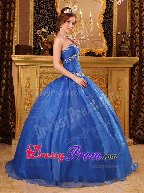 Appliques Blue Ball Gown Sweetheart Floor-length Quinces Dresses