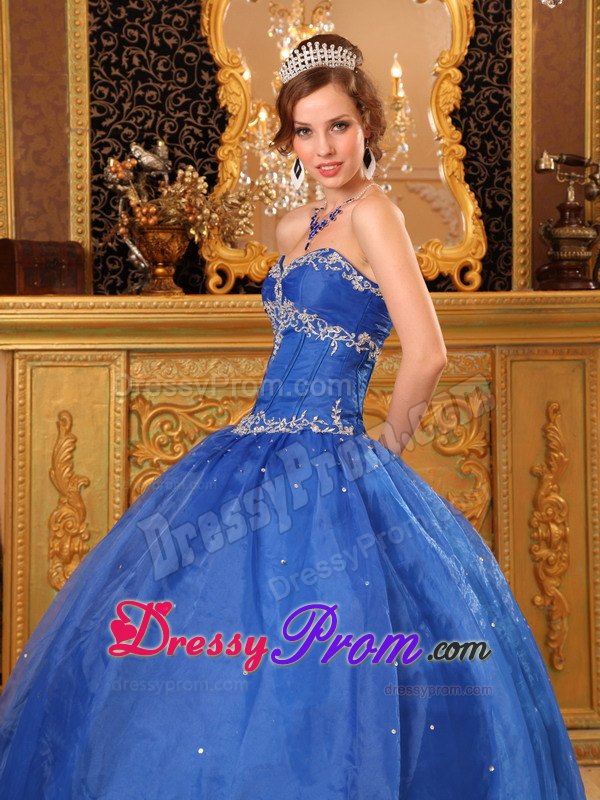 Appliques Blue Ball Gown Sweetheart Floor-length Quinces Dresses