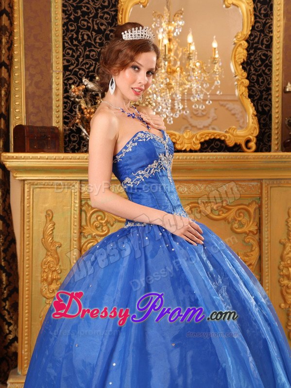 Appliques Blue Ball Gown Sweetheart Floor-length Quinces Dresses