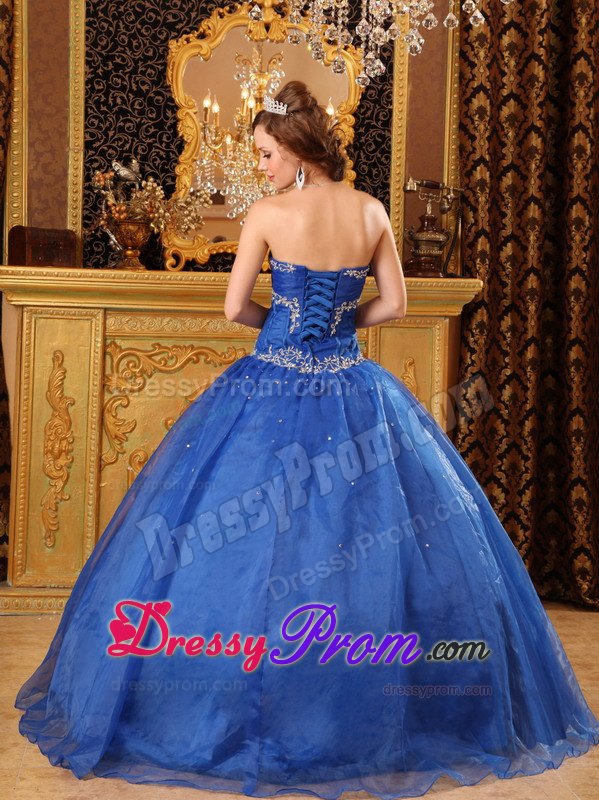 Appliques Blue Ball Gown Sweetheart Floor-length Quinces Dresses