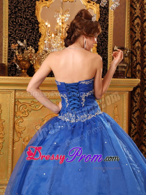 Appliques Blue Ball Gown Sweetheart Floor-length Quinces Dresses