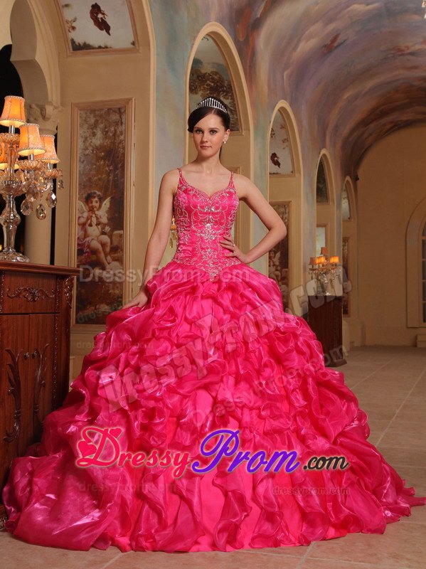 Spaghetti Straps Red Ball Gown Quinceanera Dress with Embroidery