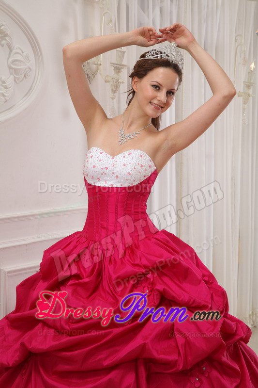 Sweetheart Beading and Pick-ups Quinceanera Dress in Hot Pink and White