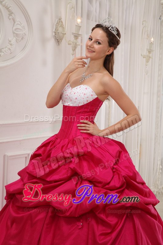 Sweetheart Beading and Pick-ups Quinceanera Dress in Hot Pink and White