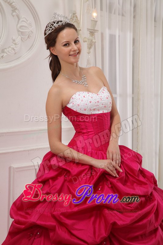 Sweetheart Beading and Pick-ups Quinceanera Dress in Hot Pink and White