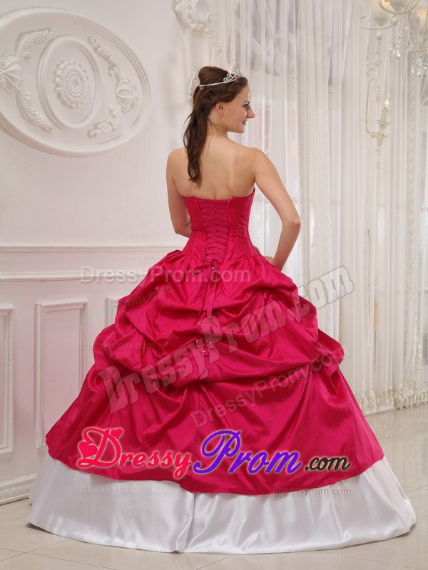 Sweetheart Beading and Pick-ups Quinceanera Dress in Hot Pink and White