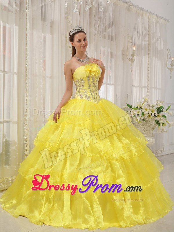 Beading Taffeta and Organza Yellow Ball Gown Strapless Dresses 15