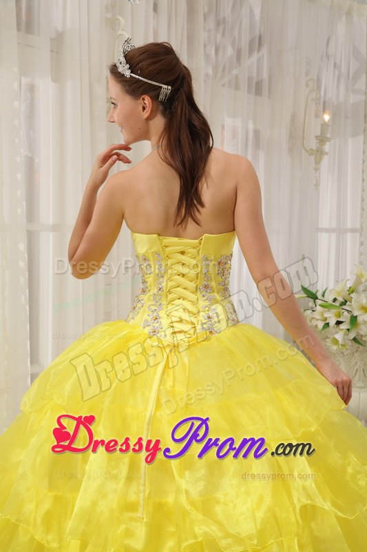 Beading Taffeta and Organza Yellow Ball Gown Strapless Dresses 15