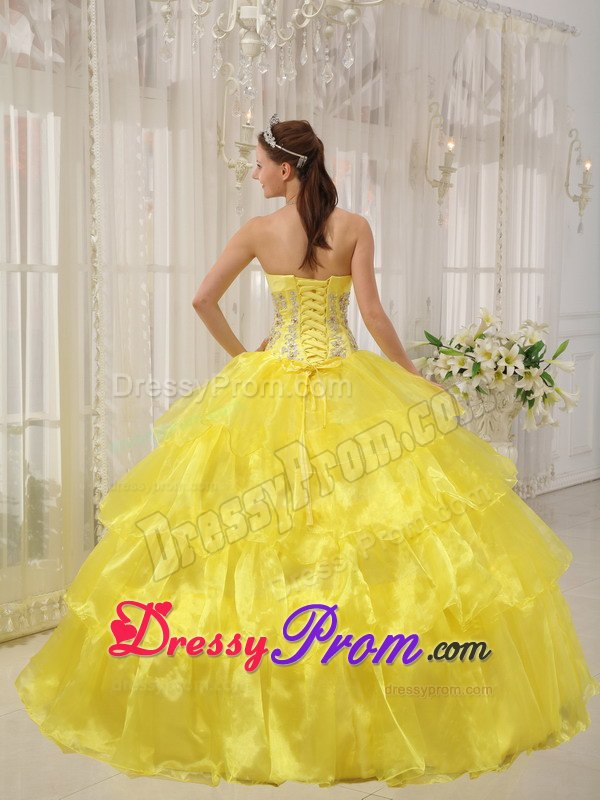 Beading Taffeta and Organza Yellow Ball Gown Strapless Dresses 15