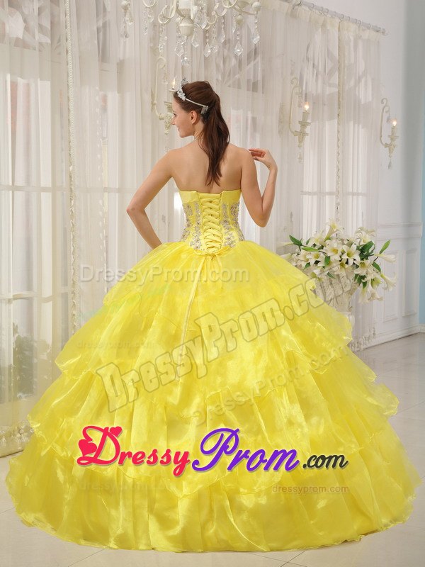 Beading Taffeta and Organza Yellow Ball Gown Strapless Dresses 15