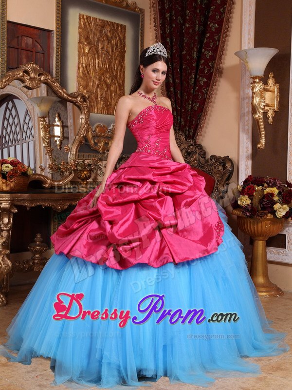Strapless Appliques with Beading Quinceanera Dress in Red and Blue