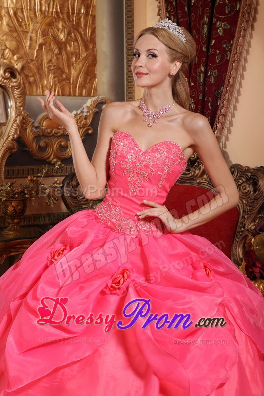 Coral Red Sweetheart Appliques Quinceanera Dress in Taffeta and Organza