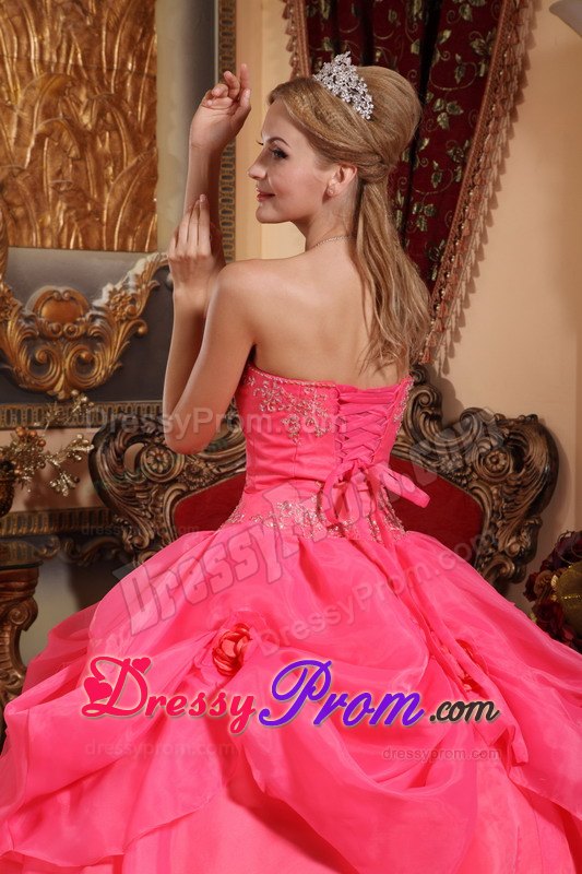 Coral Red Sweetheart Appliques Quinceanera Dress in Taffeta and Organza