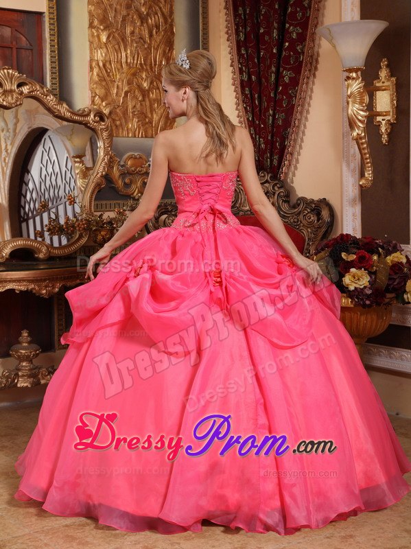 Coral Red Sweetheart Appliques Quinceanera Dress in Taffeta and Organza