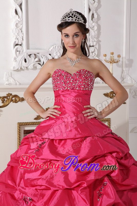 Beading Sweetheart Ball Gown Taffeta Quinceanera Dress in Coral Red