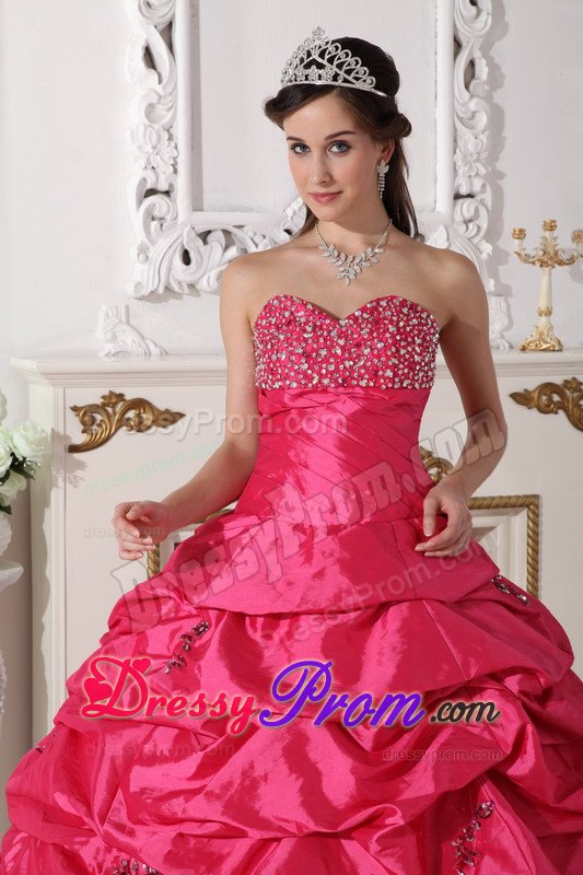 Beading Sweetheart Ball Gown Taffeta Quinceanera Dress in Coral Red