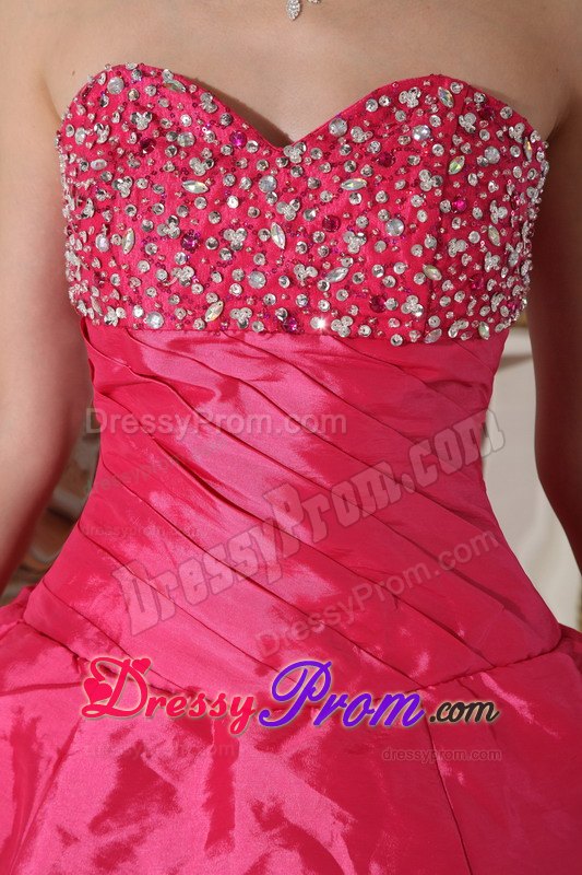 Beading Sweetheart Ball Gown Taffeta Quinceanera Dress in Coral Red